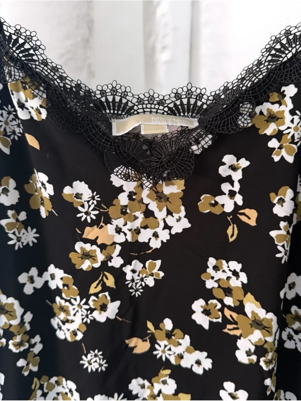 Michael Kors Black Floral Lace Trim Slip Dress Size m